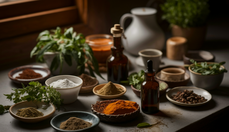 cuisine-rustique-plan-de-travail-herbes-epices