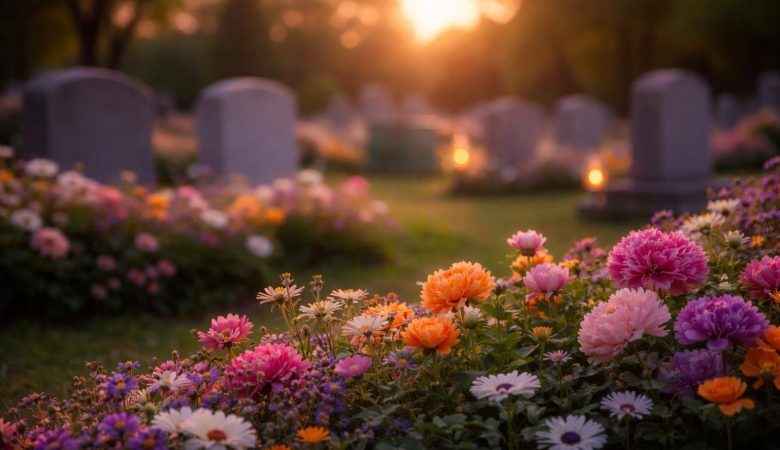 cimetiere-fleuri-crepuscule-pierres-tombales