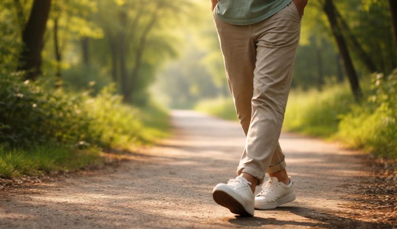 jambes-marche-parc-verdoyant-matin