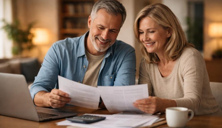 couple-age-moyen-documents-salon-moderne