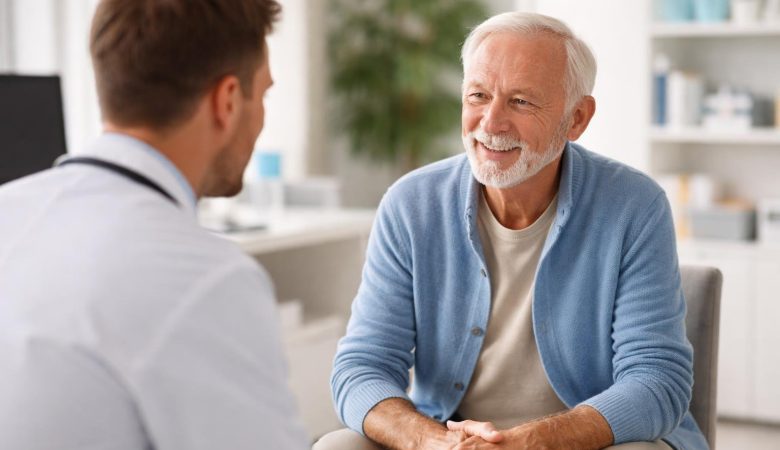 medecin-souriant-patient-age-cabinet