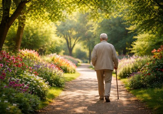 senior-marchant-parc-arbres-fleurs
