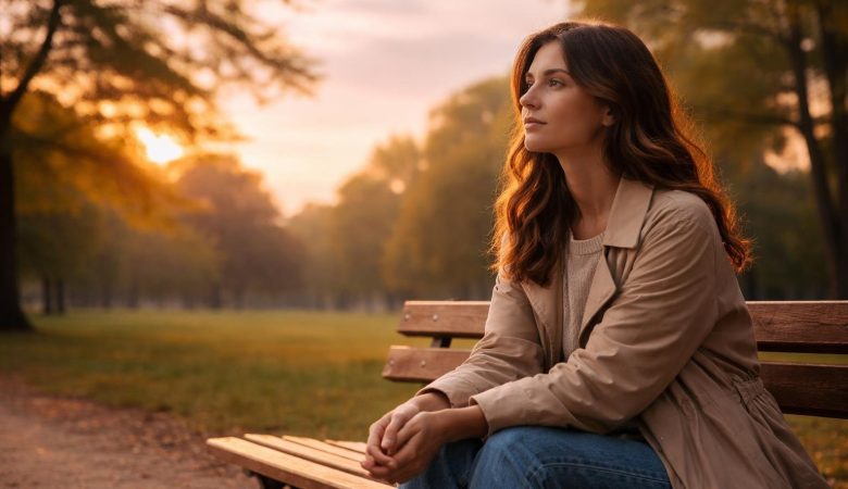 femme-banc-parc-coucher-soleil