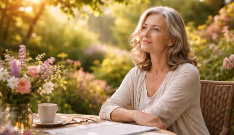 femme-age-mur-jardin-documents-fleurs