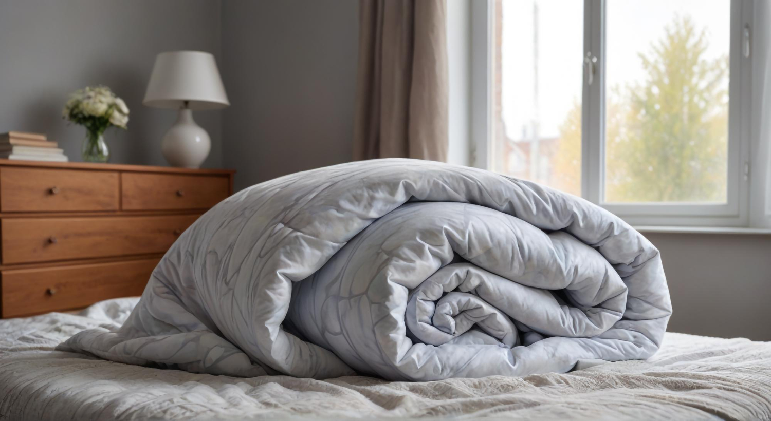Un lit avec une couverture blanche pour plus de confort